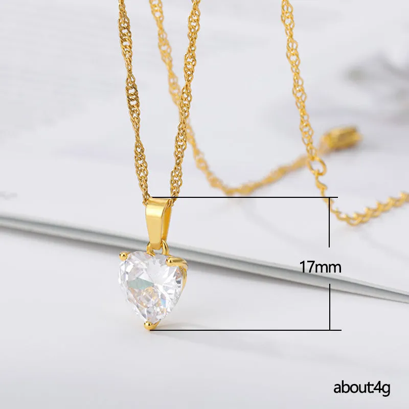 Sweet Heart-shaped Inlaid Zircon Pendant Necklace Women