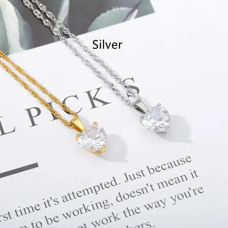 Sweet Heart-shaped Inlaid Zircon Pendant Necklace Women