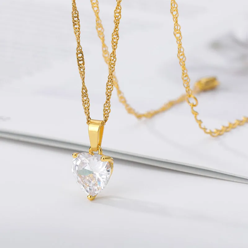 Sweet Heart-shaped Inlaid Zircon Pendant Necklace Women