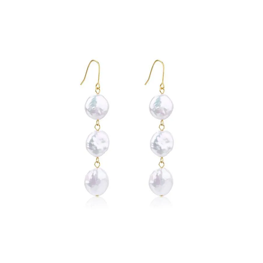 Triple Coin Pearl Drop Earrings