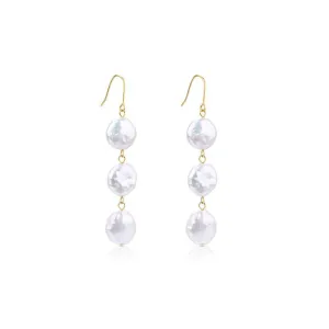 Triple Coin Pearl Drop Earrings