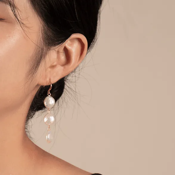 Triple Coin Pearl Drop Earrings