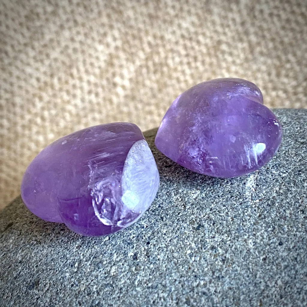 Tumbled Shungite Stones w/Amethyst Hearts In Custom Wood Bowl