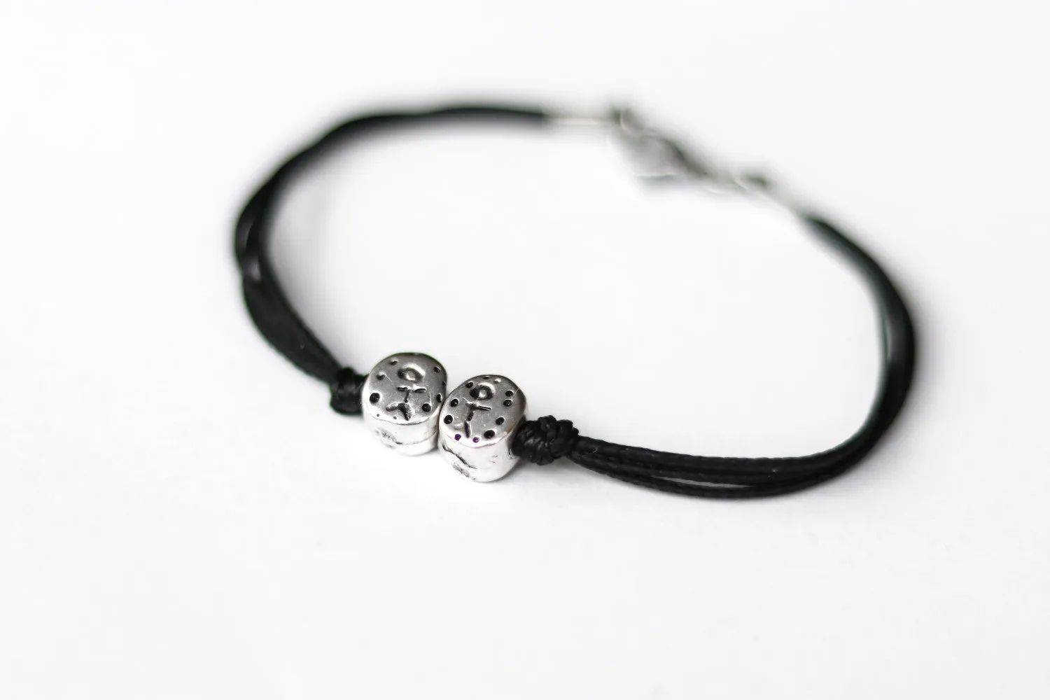 Two kids bracelet, black bracelet with silver plated children beads, mom jewelry, mothers day gift, personalised