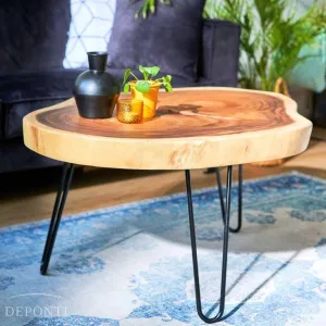 Unique home Wooden Slice Live Edge Coffee Table | End Table | Center Table Standard Size for Bedroom living Room and Office | Sheesham Wood Foldable Metal hairpin Legs