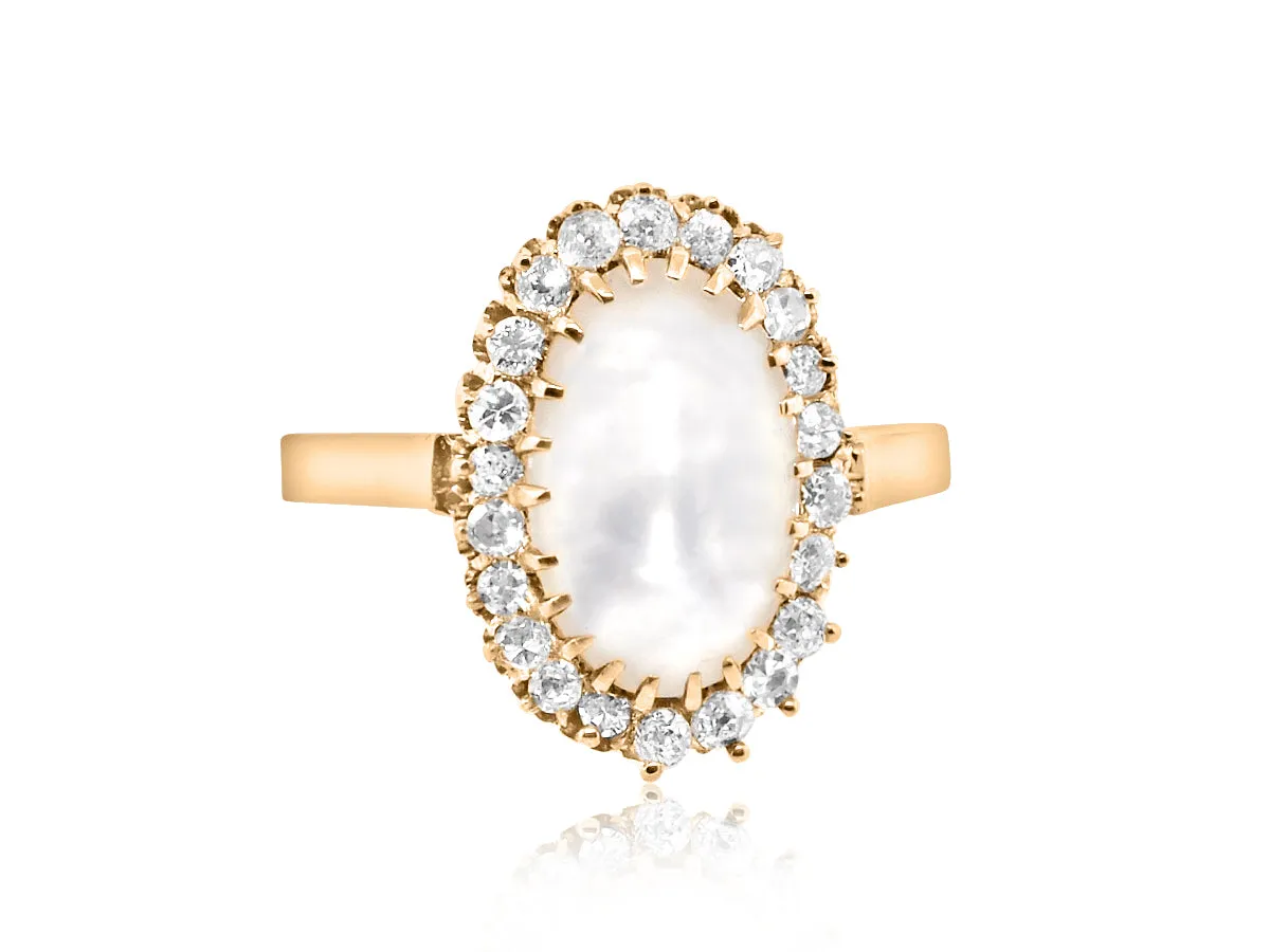 Vintage Moonstone & Diamond Rose Gold Ring