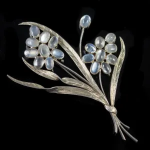 Vintage Moonstone Flower Spray Brooch Silver 38ct of Moonstone