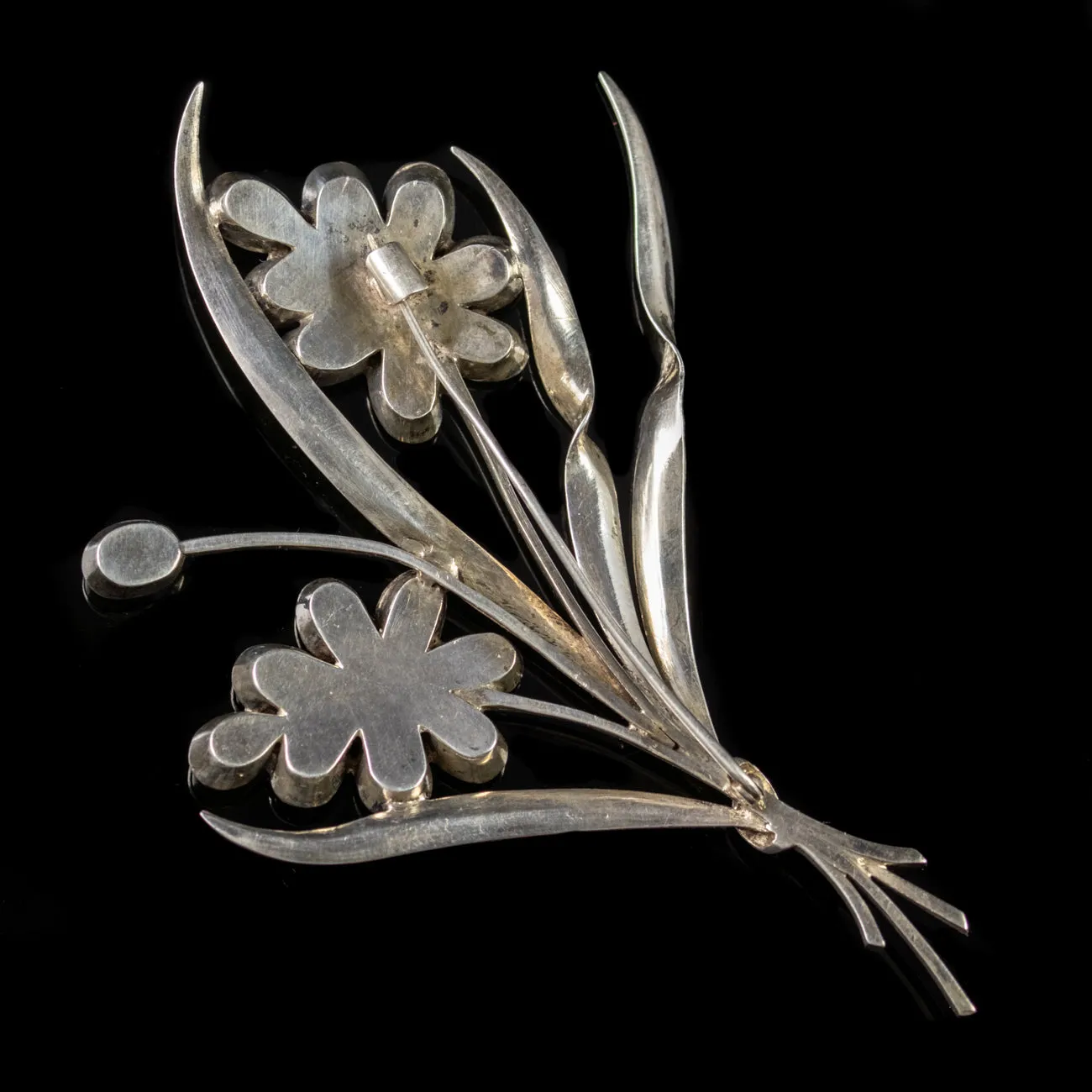 Vintage Moonstone Flower Spray Brooch Silver 38ct of Moonstone