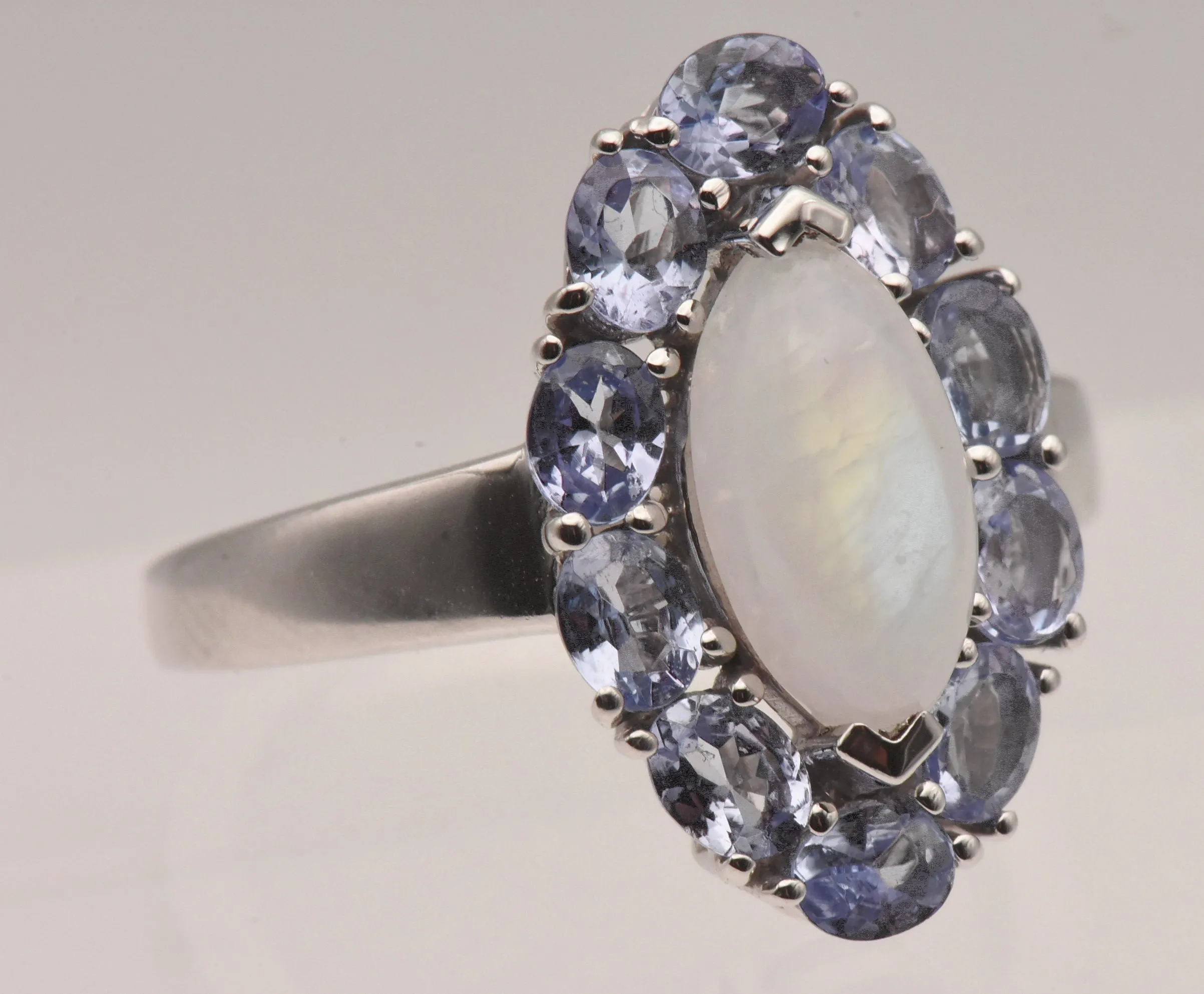 Vintage Sterling Silver Rainbow Moonstone and Tanzanite Ring - Size 8