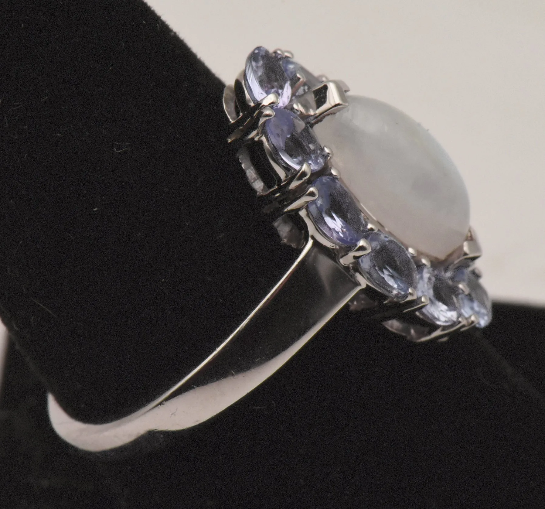 Vintage Sterling Silver Rainbow Moonstone and Tanzanite Ring - Size 8