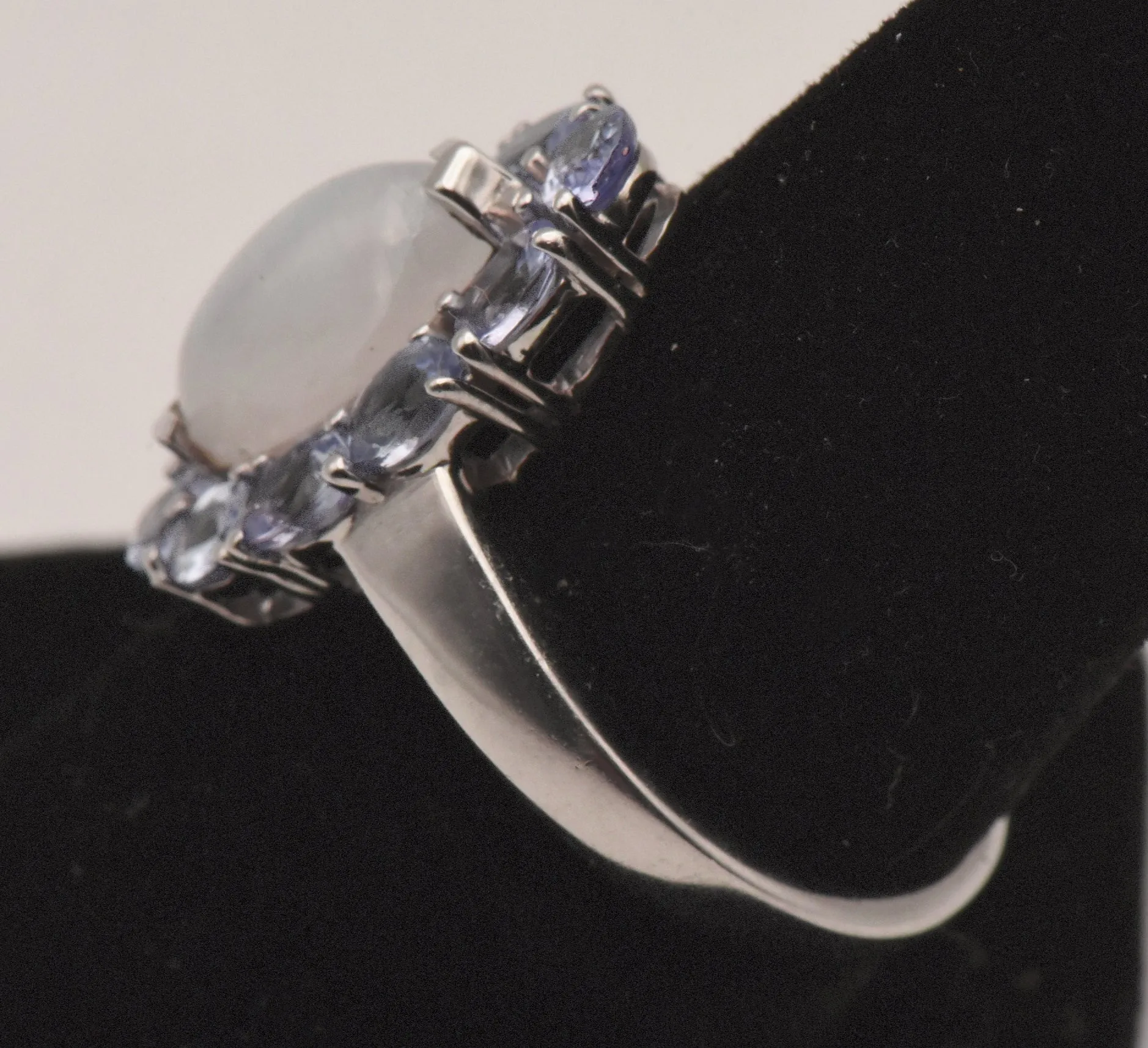 Vintage Sterling Silver Rainbow Moonstone and Tanzanite Ring - Size 8