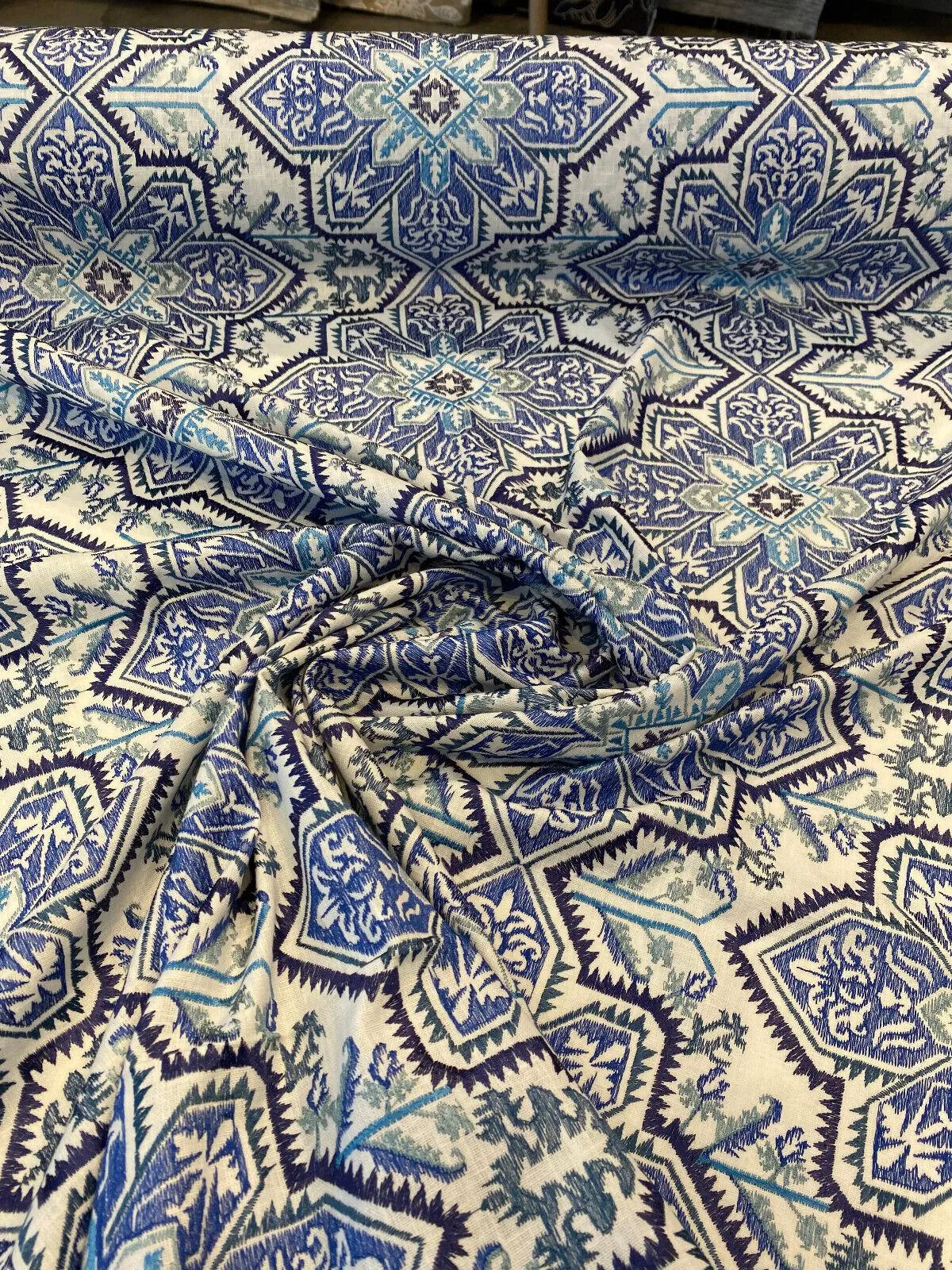 Waverly Crystalline Embroidery Blue Lapis Upholstery Fabric By the Yard