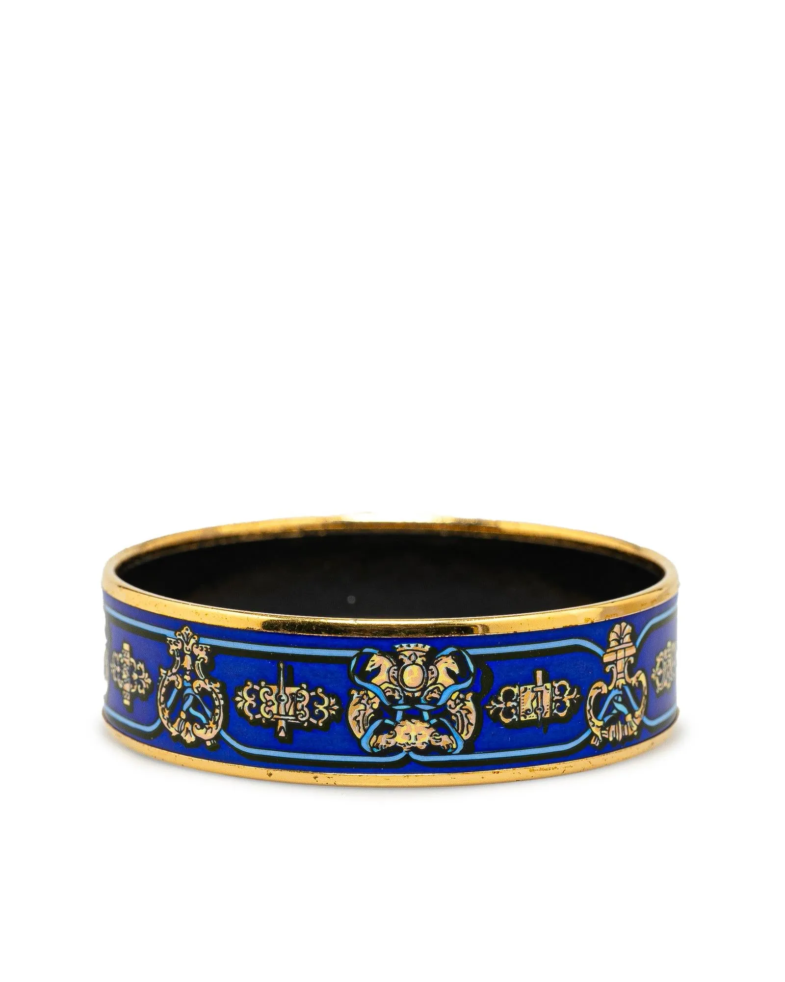 Wide Printed Enamel Gold Plated Bangle