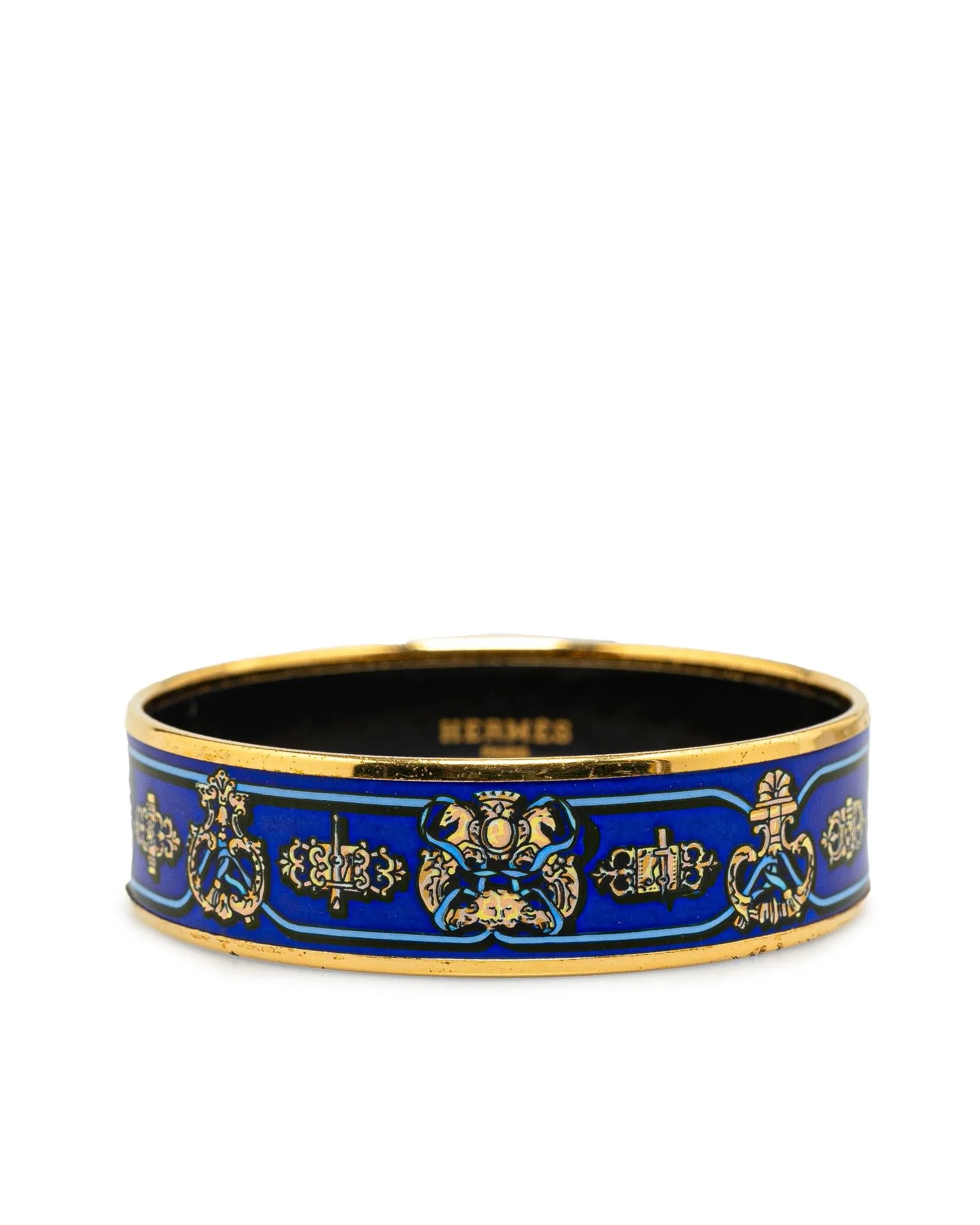 Wide Printed Enamel Gold Plated Bangle