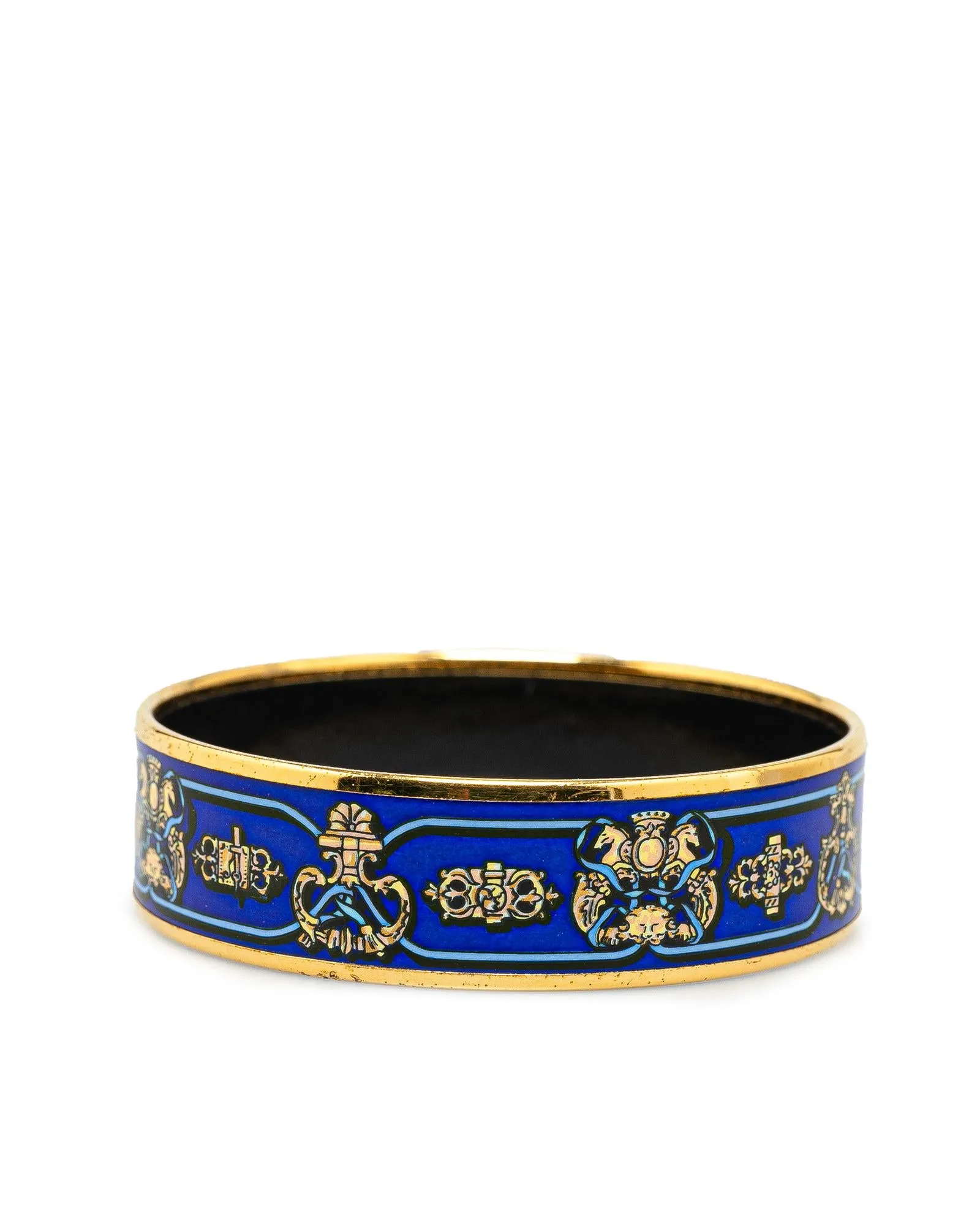 Wide Printed Enamel Gold Plated Bangle