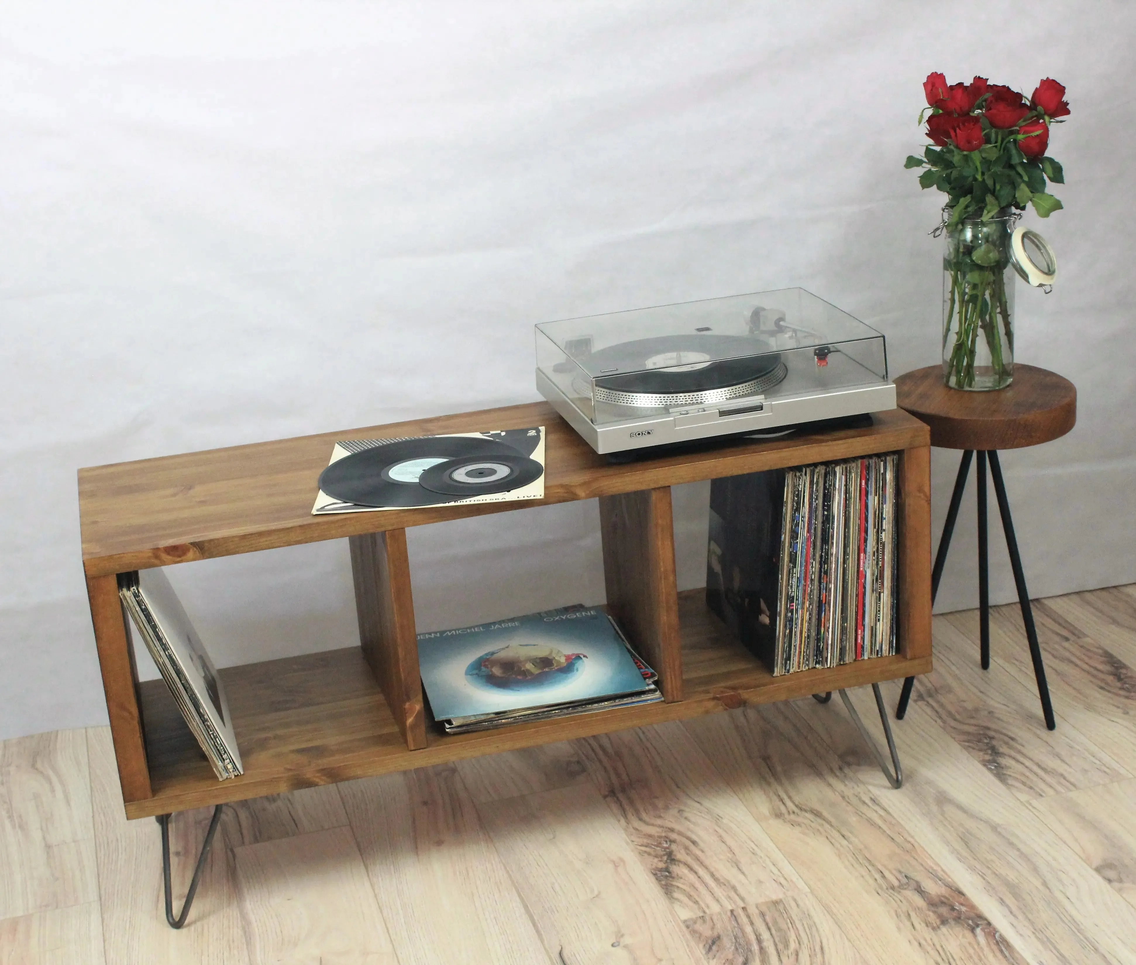 Wooden Industrial, Record Player Stand, Record Storage Cabinet, TV stand, Records Stand - Equal Sections