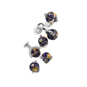 World Spinning Globe Lapis Inlay Sterling Cufflinks & Studs