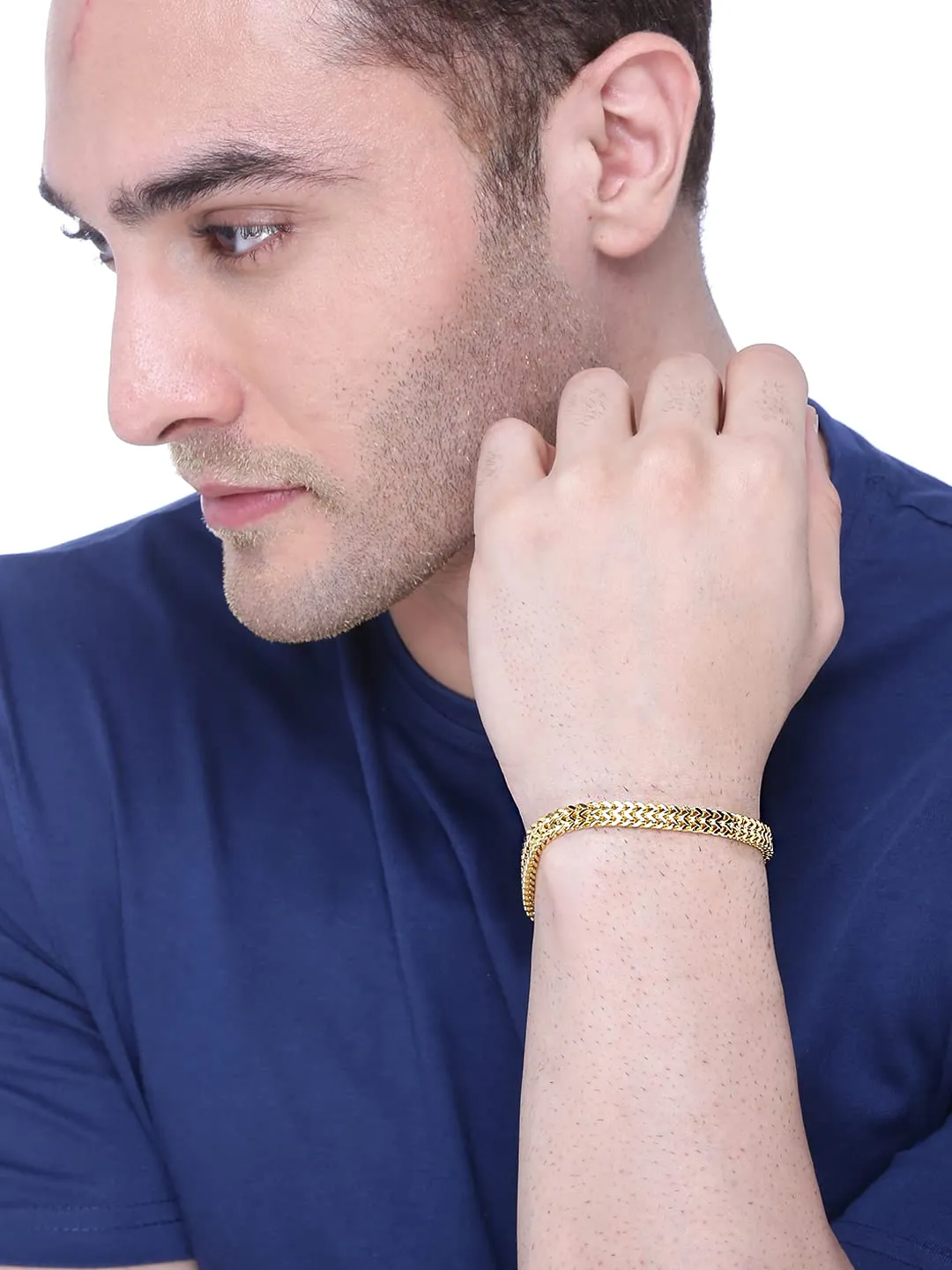 Yellow Chimes Bracelets for Men and Boys Fashion Gold Bracelet for Men | Gold Plated Stainless Steel Dual Link Chain Bracelet for Men | Birthday Gift for Men and Boys Anniversary Gift for Husband