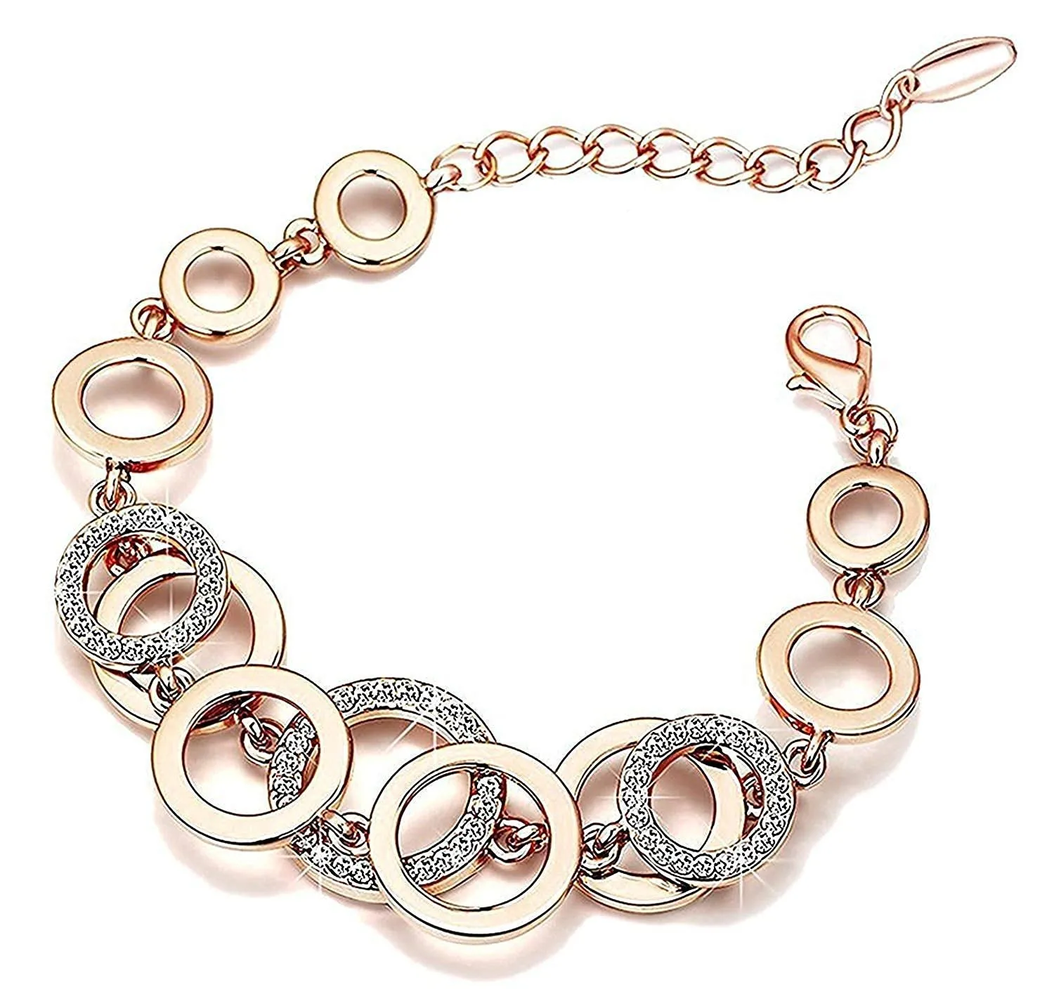 Yellow Chimes Combo 2 Pcs Circles of Love Crystal Charm Silver/Rose Gold Plated Bracelet for Women and Girls