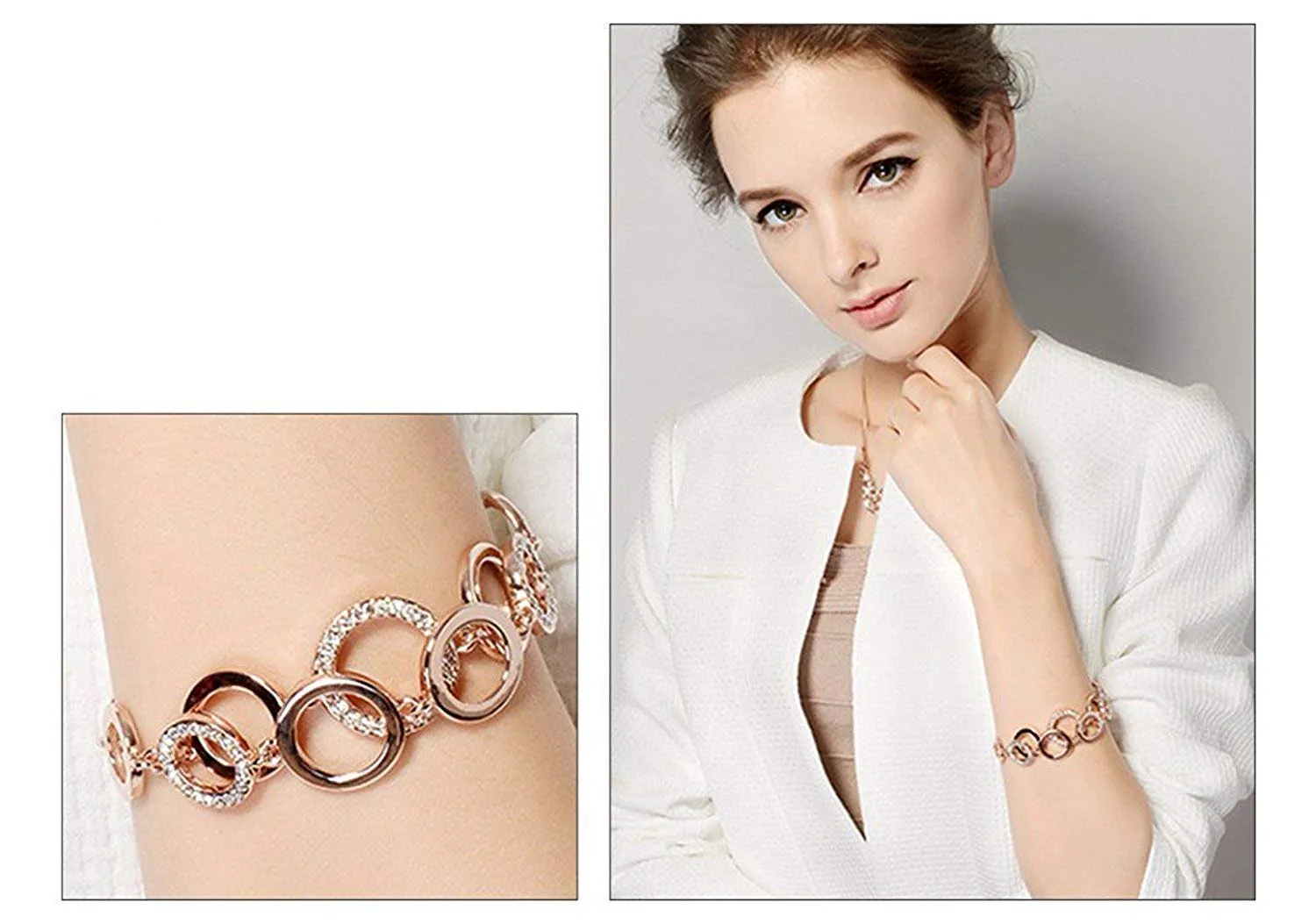 Yellow Chimes Combo 2 Pcs Circles of Love Crystal Charm Silver/Rose Gold Plated Bracelet for Women and Girls