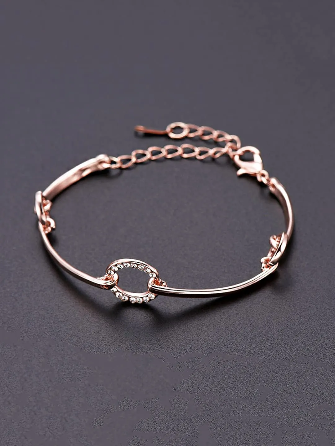 Yellow Chimes Rosegold Bracelet for Women Crystal Studded Rose Gold Plated Adjustable Bracelet for Women and Girls