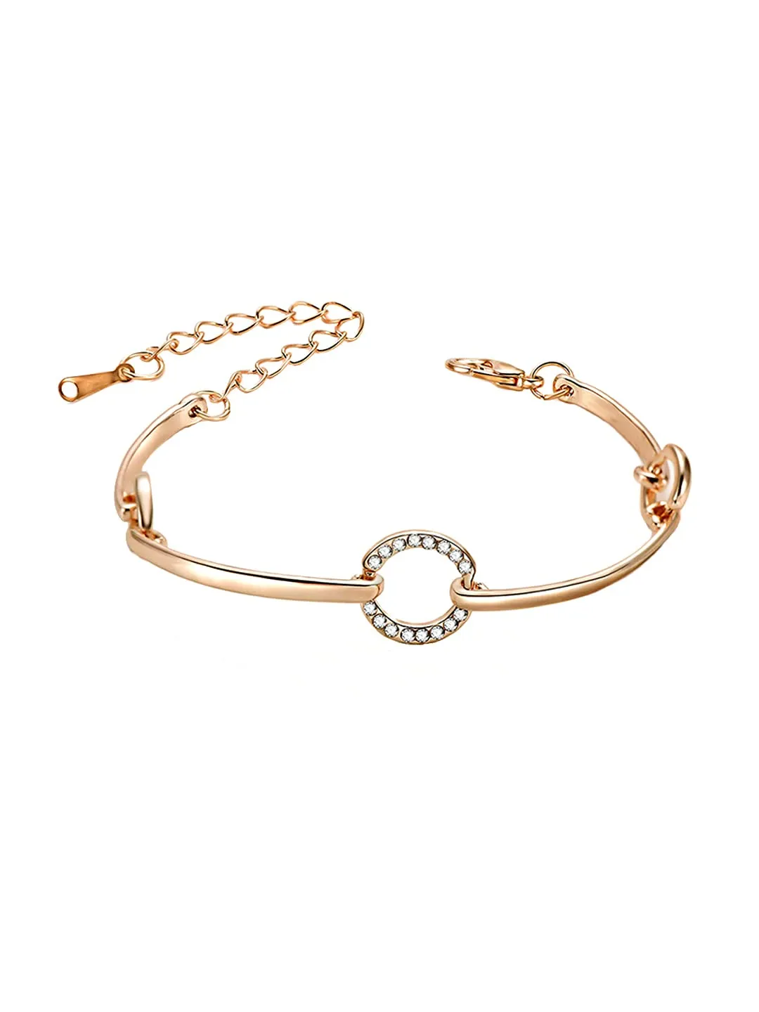 Yellow Chimes Rosegold Bracelet for Women Crystal Studded Rose Gold Plated Adjustable Bracelet for Women and Girls