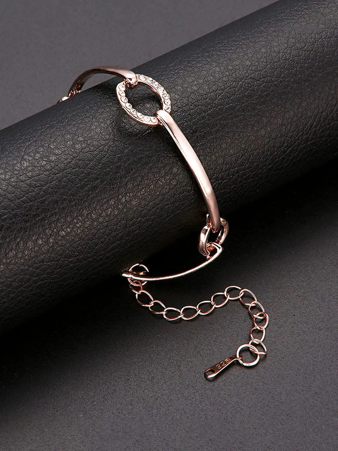 Yellow Chimes Rosegold Bracelet for Women Crystal Studded Rose Gold Plated Adjustable Bracelet for Women and Girls