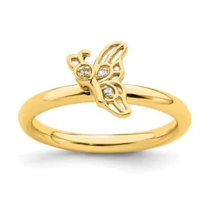 Yellow Gold Plated Sterling Silver Stackable Expressions Diamond Butterfly Ring