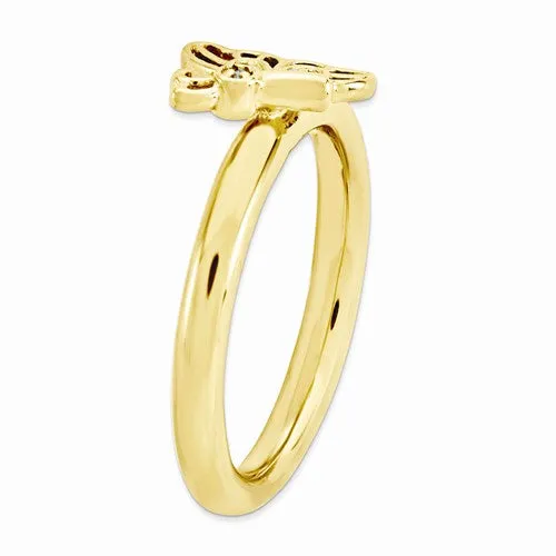 Yellow Gold Plated Sterling Silver Stackable Expressions Diamond Butterfly Ring