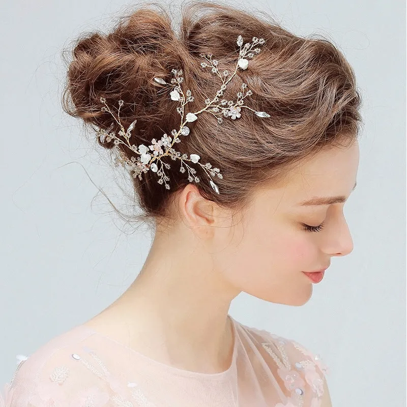 YJ612 bride hair headdress flower crystal beads handmade headwear hairpin wedding wedding accessories accessories side clamp